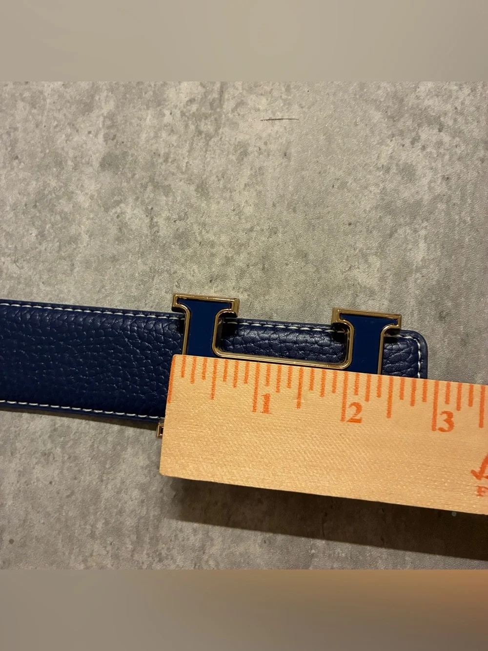 Class Royal Blue Men's Leather Belt with H Gold Metal Buckle